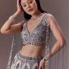 Grey Shimmer Net Lehenga Set With Cape Style Dupatta