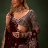 Maroon Brocade Lehenga Dupatta With Cross Body Blouse