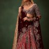 Maroon Brocade Lehenga Dupatta With Cross Body Blouse