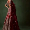 Maroon Brocade Lehenga Dupatta With Cross Body Blouse