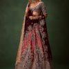 Maroon Brocade Lehenga Dupatta With Cross Body Blouse