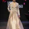 Gold Brocade Jacket And Rushing Skirt Suit