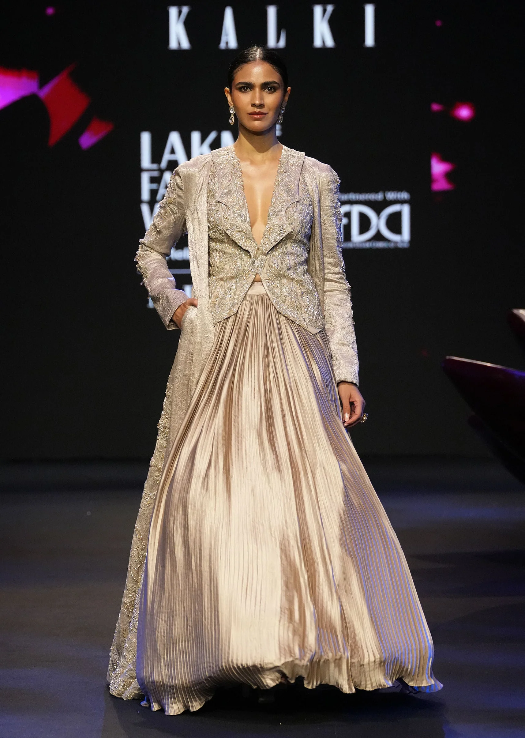 15595-gold-brocade-jacket-and-rushing-skirt-suit-1.webp Gold Brocade Jacket And Rushing Skirt Suit
