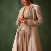 Gold Brocade Jacket And Rushing Skirt Suit