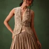 Gold Brocade Jacket And Rushing Skirt Suit