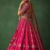 Cherry Red Hand Embroidered Raw Silk Lehenga Set With Dupatta
