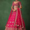 Cherry Red Hand Embroidered Raw Silk Lehenga Set With Dupatta