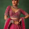 Cherry Red Hand Embroidered Raw Silk Lehenga Set With Dupatta