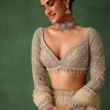 Gold Hand Embroidered Lehenga Set In Raw Silk With Dupatta