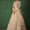 Gold Hand Embroidered Lehenga Set In Raw Silk With Dupatta