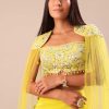 Citrus Green Draped Skirt With Embroidered Blouse And Cape