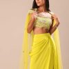 Citrus Green Draped Skirt With Embroidered Blouse And Cape