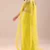 Citrus Green Draped Skirt With Embroidered Blouse And Cape