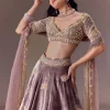 Purple Velvet Lehenga Set With Hand Work Patching