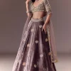 Purple Velvet Lehenga Set With Hand Work Patching