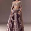 Purple Velvet Lehenga Set With Hand Work Patching