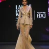 Golden Brocade Palazzo Suit With Frills