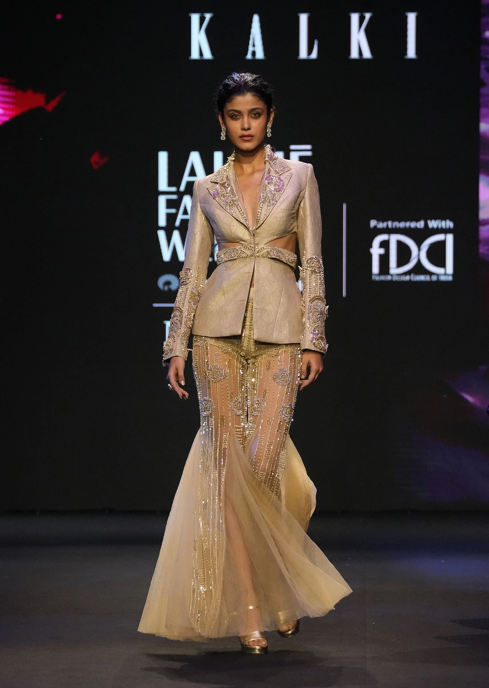 15657-golden-brocade-palazzo-suit-with-frills-1.webp Golden Brocade Palazzo Suit With Frills