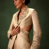 Golden Brocade Palazzo Suit With Frills