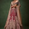 Maroon Raw Silk Lotus Embroidered Kali Lehenga Dupatta Set