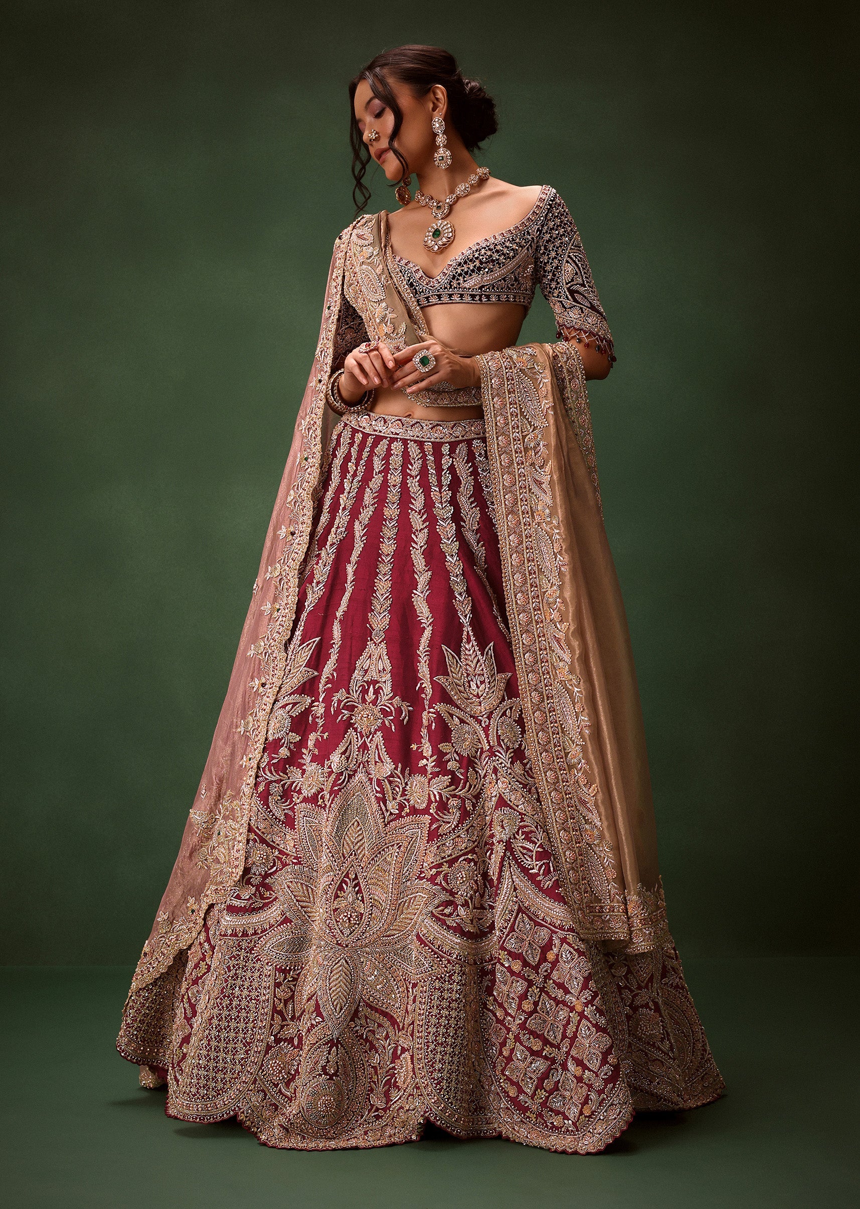 15776-maroon-raw-silk-lotus-embroidered-kali-lehenga-dupatta-set-1.jpg Maroon Raw Silk Lotus Embroidered Kali Lehenga Dupatta Set