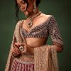 Maroon Raw Silk Lotus Embroidered Kali Lehenga Dupatta Set