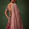 Maroon Raw Silk Lotus Embroidered Kali Lehenga Dupatta Set