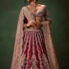 Maroon Raw Silk Lotus Embroidered Kali Lehenga Dupatta Set