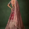 Maroon Raw Silk Lotus Embroidered Kali Lehenga Dupatta Set