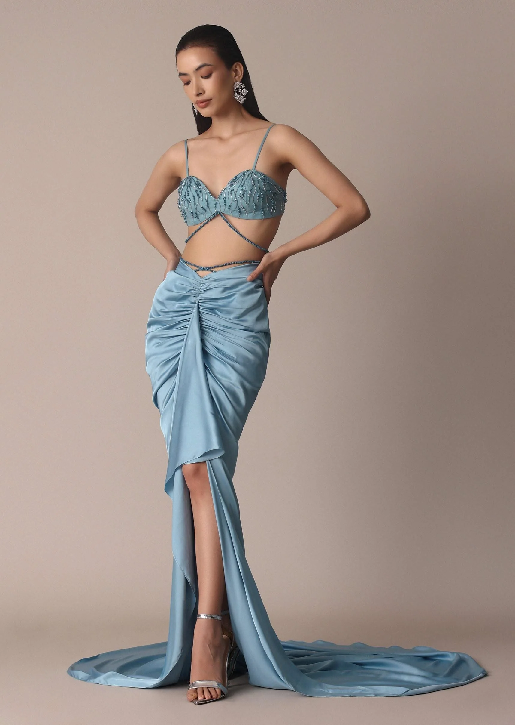 1578-blue-fish-cut-gathered-zardosi-draped-skirt-and-tassel-jacket-set-1.webp Blue Fish Cut Gathered Zardosi Draped Skirt And Tassel Jacket Set