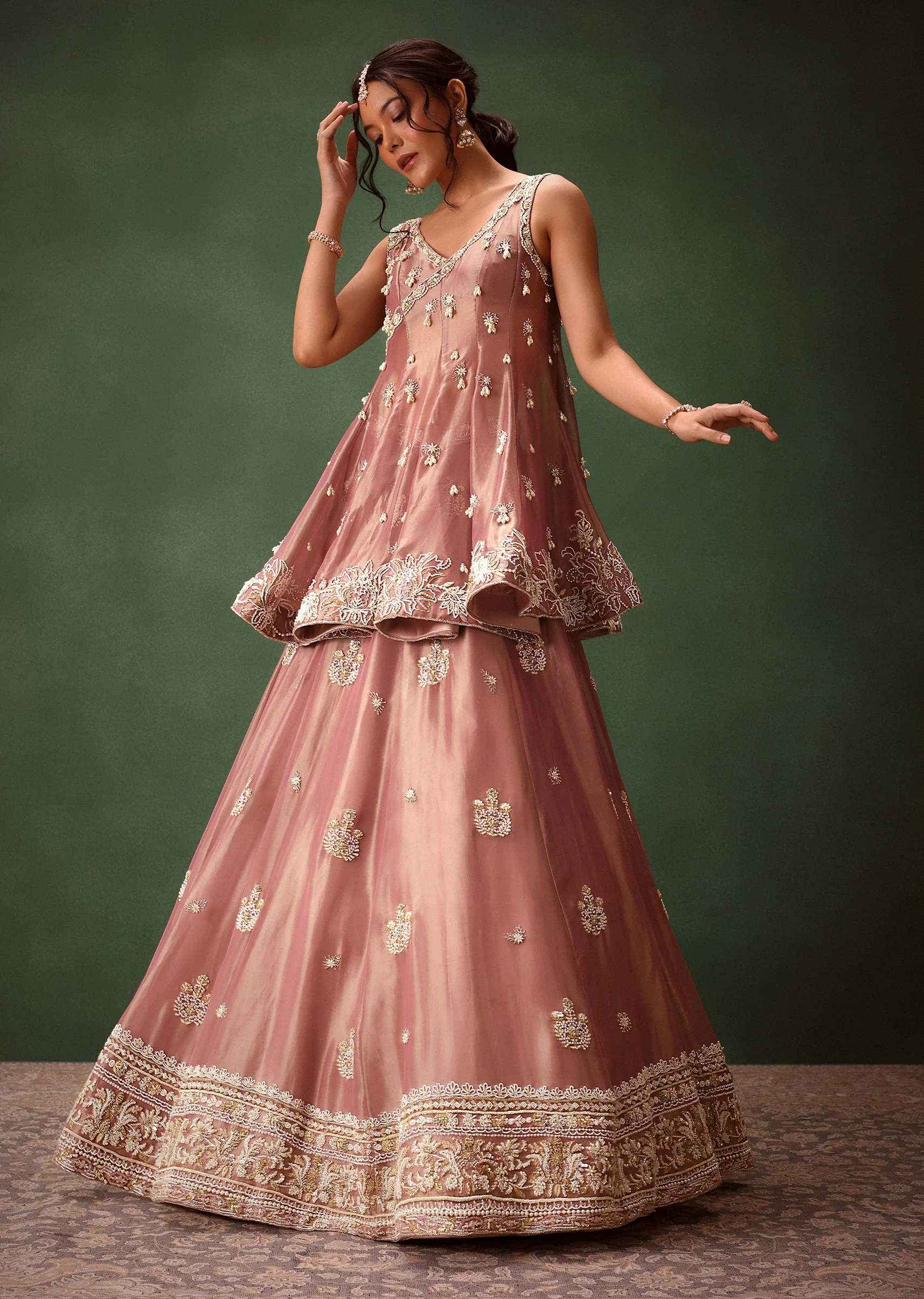 Purple Angrakha Style Embroidered Kurta With Lehenga