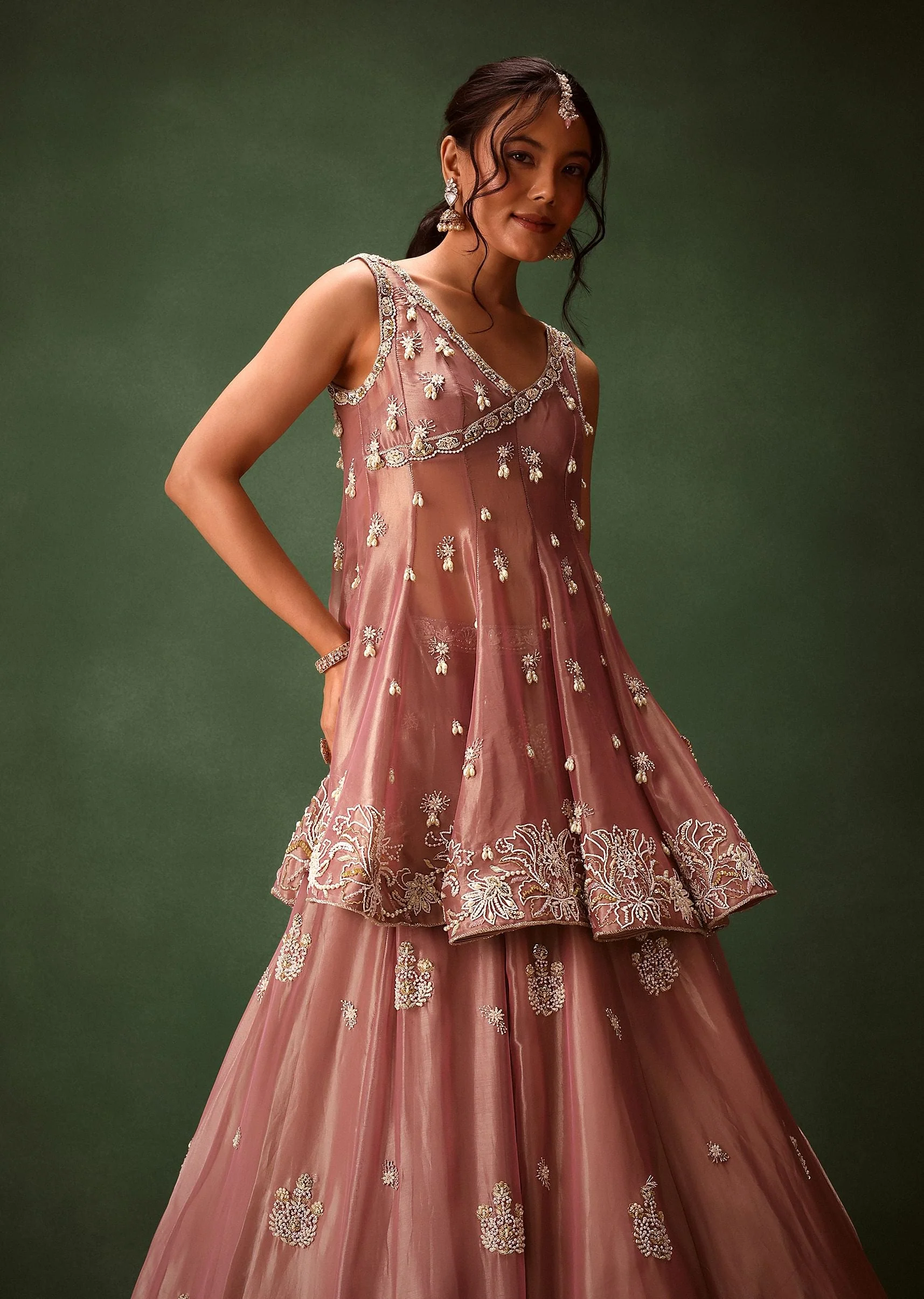 Purple Angrakha Style Embroidered Kurta With Lehenga