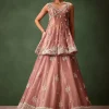 Purple Angrakha Style Embroidered Kurta With Lehenga
