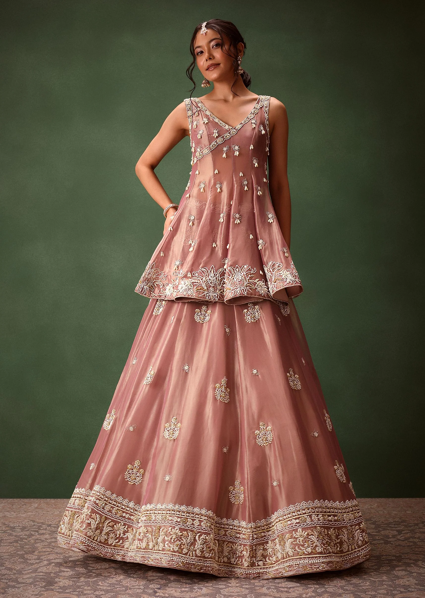 Purple Angrakha Style Embroidered Kurta With Lehenga