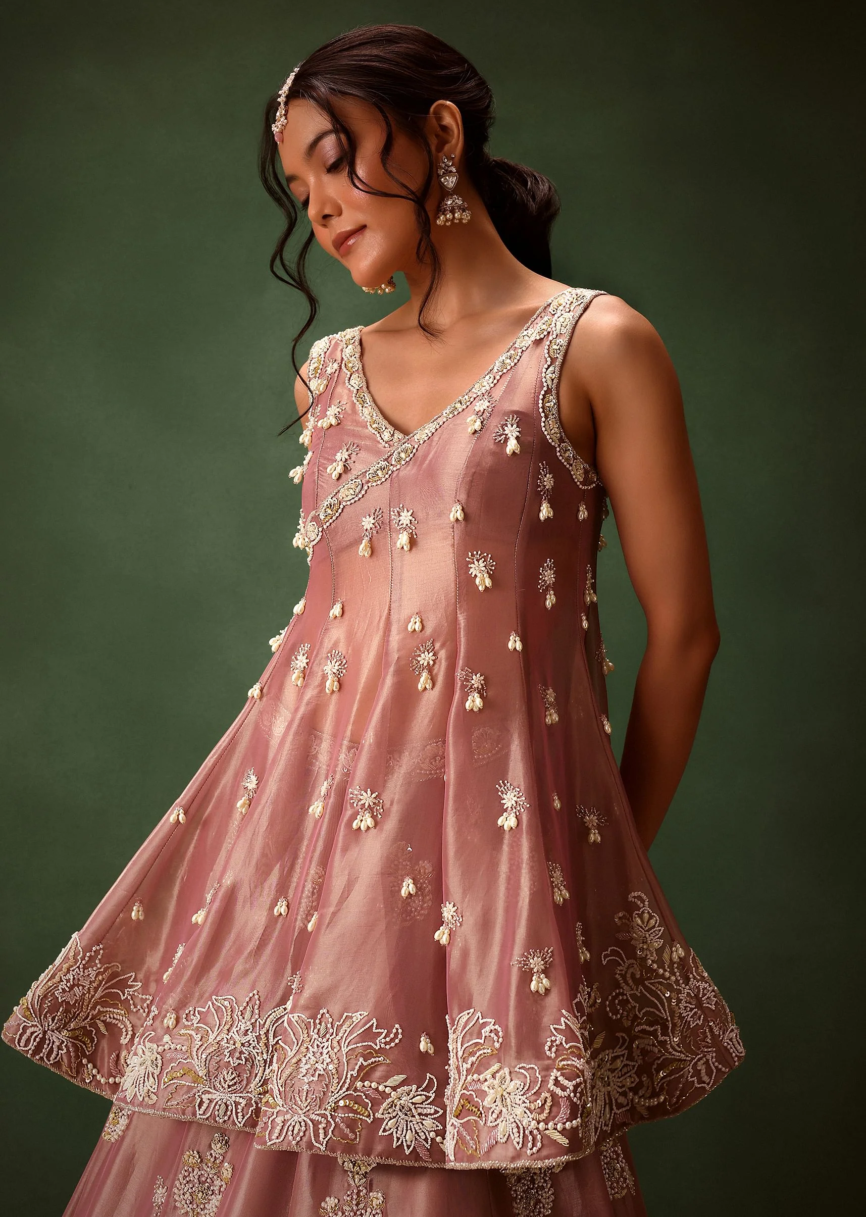 Purple Angrakha Style Embroidered Kurta With Lehenga
