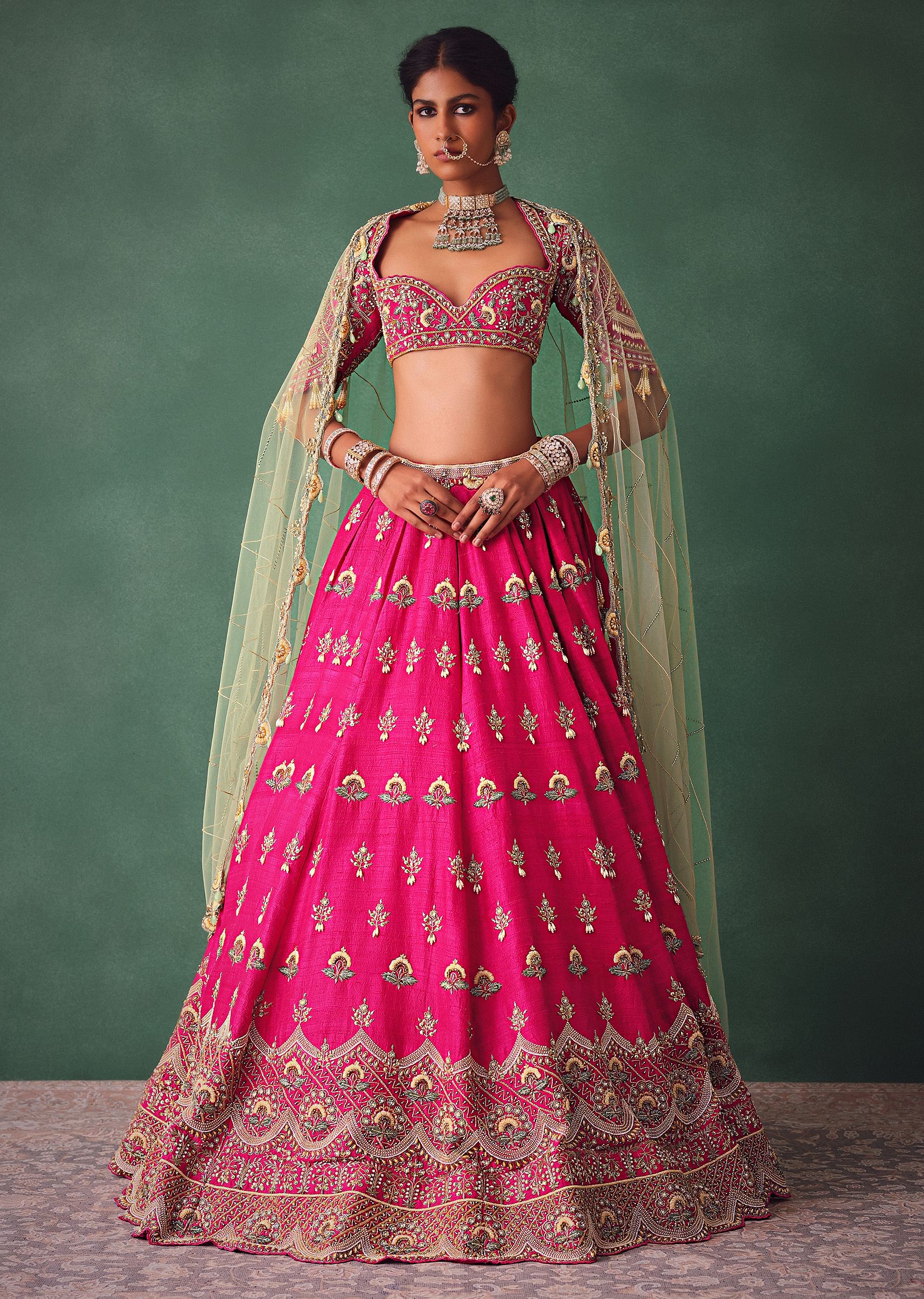 15810-deep-pink-bridal-butti-work-lehenga-with-tassels-on-blouse-and-dupatta-1.jpg Deep Pink Bridal Butti Work Lehenga With Tassels on Blouse And Dupatta