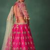 Deep Pink Bridal Butti Work Lehenga With Tassels on Blouse And Dupatta