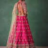 Deep Pink Bridal Butti Work Lehenga With Tassels on Blouse And Dupatta