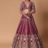 Maroon Raw Silk 16 Kali Zardozi Lehenga Set With Two Dupattas