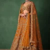 Rust Raw Silk Zardosi Embroidered Bridal Lehenga With Dupatta