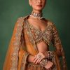 Rust Raw Silk Zardosi Embroidered Bridal Lehenga With Dupatta