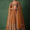 Rust Raw Silk Zardosi Embroidered Bridal Lehenga With Dupatta