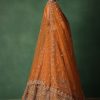 Rust Raw Silk Zardosi Embroidered Bridal Lehenga With Dupatta