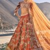 Rust Floral Embroidered Lehenga Set With Two Bordered Dupattas