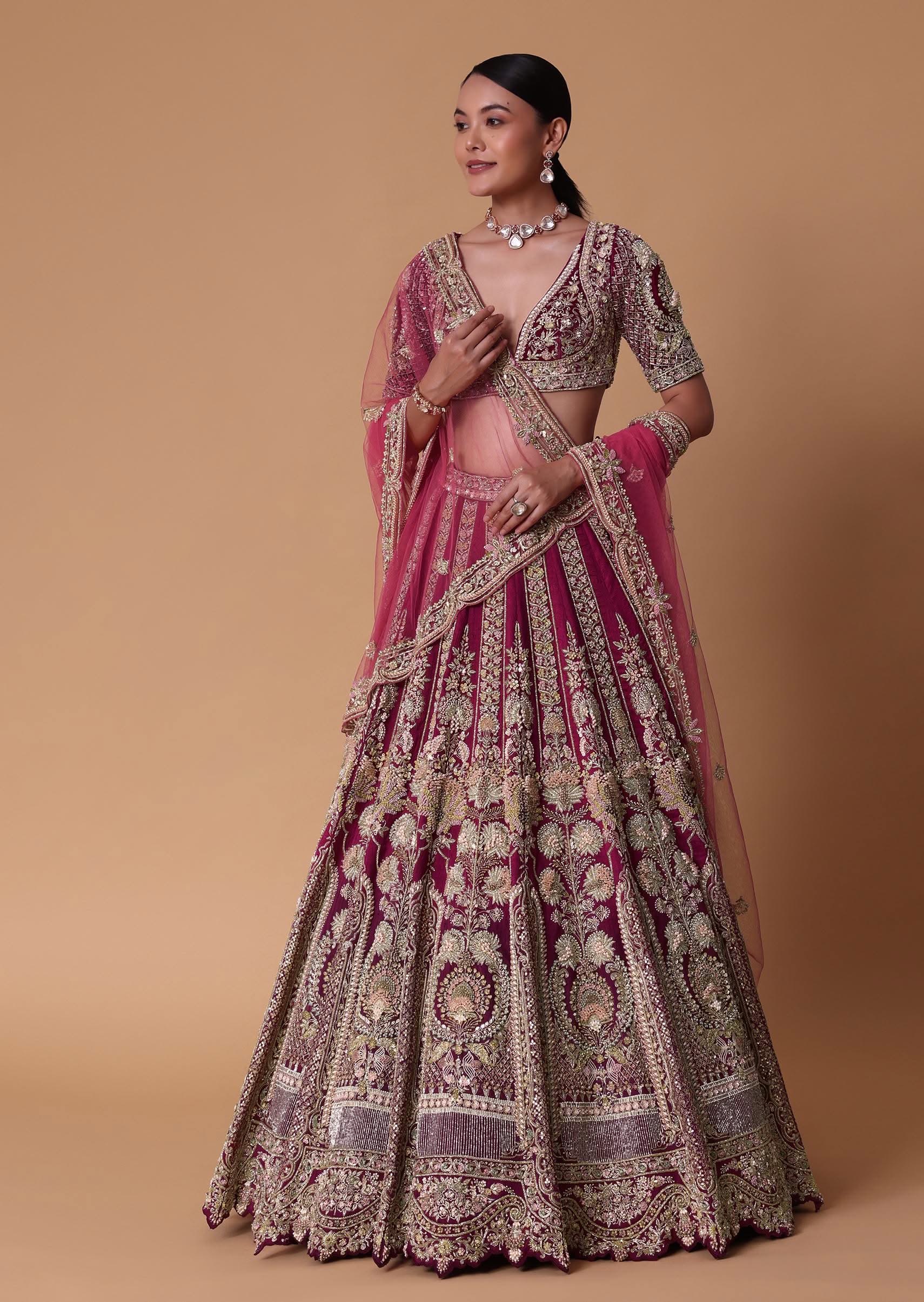 15929-red-velvet-raw-silk-16-kali-zardosi-lehenga-with-pearl-blouse-set-1.jpg Red Velvet Raw Silk 16 Kali Zardosi Lehenga With Pearl Blouse Set