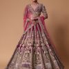 Red Velvet Raw Silk 16 Kali Zardosi Lehenga With Pearl Blouse Set