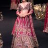 Red Velvet Raw Silk 16 Kali Zardosi Lehenga With Pearl Blouse Set