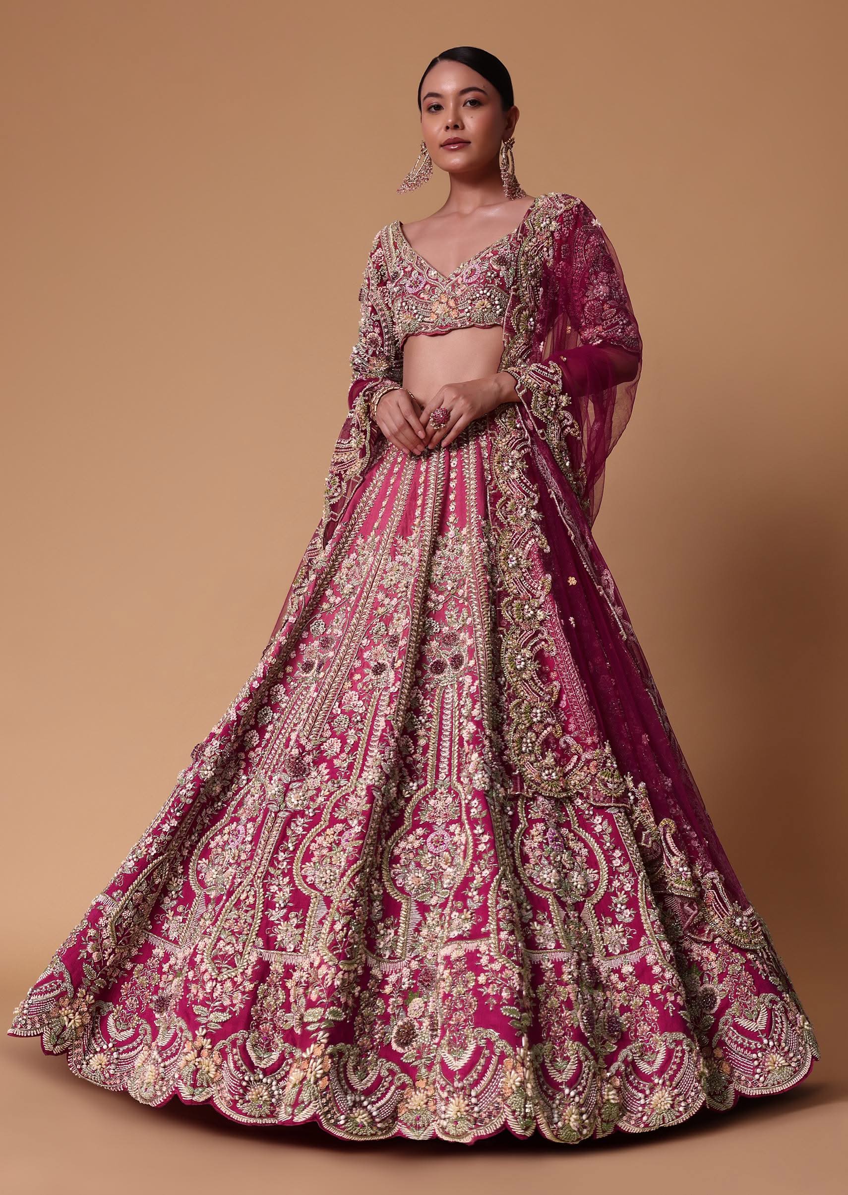 15946-pink-raw-silk-16-kali-lehenga-and-3d-pearl-embellished-blouse-set-1.jpg Pink Raw Silk 16 Kali Lehenga And 3D Pearl Embellished Blouse Set
