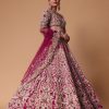 Pink Raw Silk 16 Kali Lehenga And 3D Pearl Embellished Blouse Set