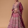 Pink Raw Silk 16 Kali Lehenga And 3D Pearl Embellished Blouse Set